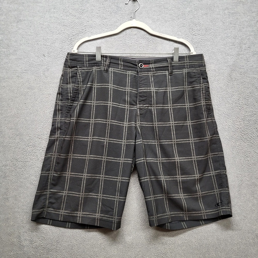 Chaps Men Shorts 36 Gray Plaid Chino Button 10" Inseam